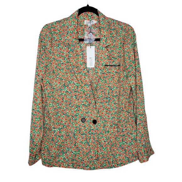 Molly Bracken Floral Ireland Green Woven Light Blazer Jacket Blouse Women Sz L - Picture 4 of 7